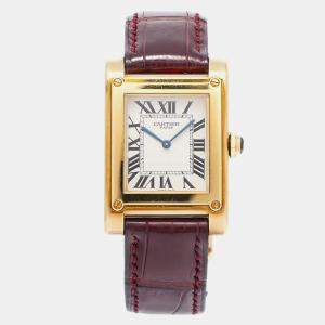 Cartier White Yellow Gold Tank Manual Winding 2484D Women's Wristwatch 27mm