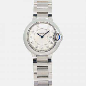 Cartier Ballon Bleu WE902073 Quartz Silver Stainless Steel Diamond Women's Wristwatch 28 mm