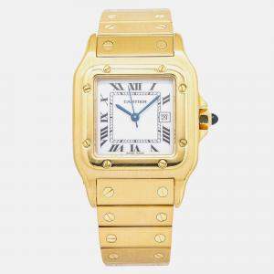 Cartier Santos 2960 Automatic White 18k Yellow Gold Women's Wristwatch 29 mm