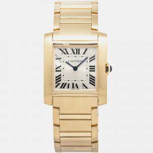 Cartier Tank Francaise WGTA0113 Quartz Silver 18k Yellow Gold Women's Wristwatch 27 mm