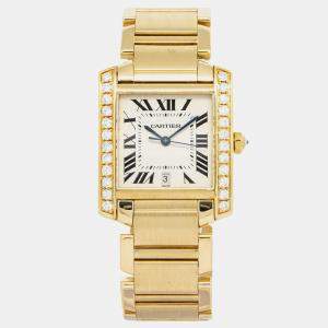 Cartier Tank Francaise W50001R2 Quartz White 18k Yellow Gold Women's Wristwatch 28 mm