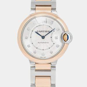 Cartier Ballon Bleu W3BB0007 Automatic Silver 18k Rose Gold Stainless Steel Diamond Women's Wristwatch 36 mm