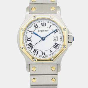 Cartier Santos Octagon Automatic White 18k Yellow Gold Stainless Steel Women's Wristwatch 29 mm
