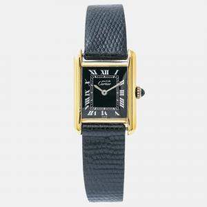 Cartier Tank Quartz Black 18K Yellow Gold Women's Wristwatch 20 mm