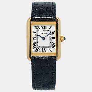 Cartier Tank Solo W5200002 Quartz White 18k Yellow Gold Women's Wristwatch 24 mm