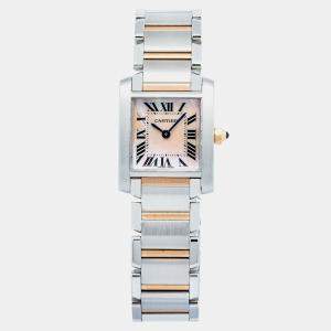 Cartier Tank Francaise W51027Q4 Quartz Pink MOP 18k Rose Gold Stainless Steel Women's Wristwatch 20 mm