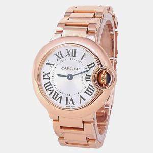 Cartier Ballon Bleu W69002Z2 Quartz Silver 18k Rose Gold Diamond Women's Wristwatch 28 mm