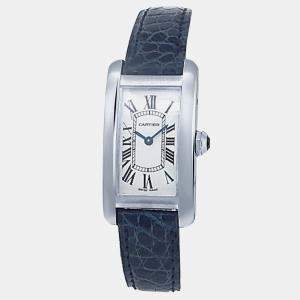 Cartier Tank Americaine W2601956 Quartz Silver 18k White Gold Women's Wristwatch 19 mm