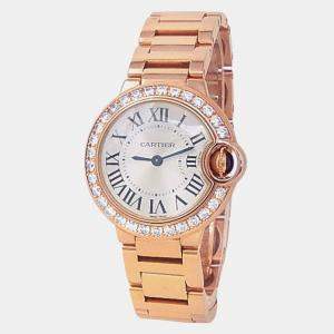 Cartier Ballon Bleu WE9002Z3 Quartz Silver 18k Rose Gold Diamond Women's Wristwatch 28.5 mm