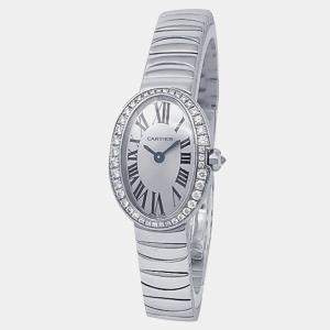 Cartier Baignoire WB520025 Quartz  Silver 18k White Gold Diamond Women's Wristwatch 21 mm
