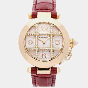 Pre-Owned Cartier Pasha de Cartier WJ105256 Automatic Silver 18k Yellow Gold Diamond Women's Wristwatch 32 mm