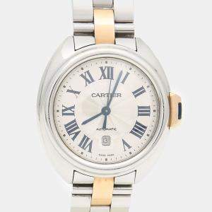 Cartier Silver 18k Rose Gold Stainless Steel Cle de Cartier Automatic Women's Wristwatch 32 mm