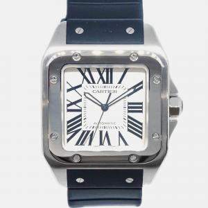 Pre Owned Cartier Santos 100 W20073X8 Automatic White Stainless Steel Women's Wristwatch 38 mm