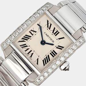 Pre Owned Cartier Tank Francaise WE1002S3 Quartz Silver 18k White Gold Women's Wristwatch 20 mm