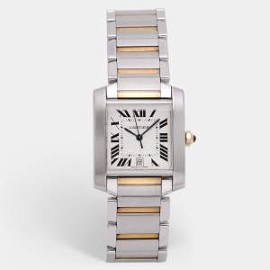 Pre Owned Cartier Silver 18k Yellow Gold Stainless Steel Tank Francaise W51005Q4 Women's Wristwatch 28mm