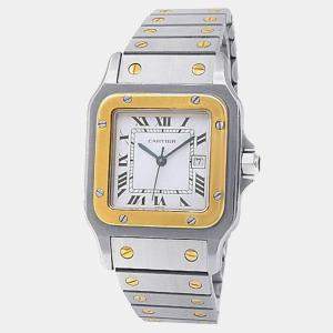 Pre Owned Cartier Santos 2961 White 18K Yellow Gold Stainless Steel Women’s Wristwatch 29 mm