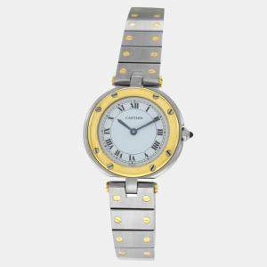 Pre Owned Cartier Santos Ronde 8191 Quartz White 18k Yellow Gold Stainless Steel Women's Wristwatch 27 mm