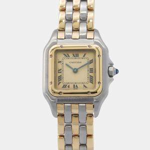Pre Owned Cartier Panthere 84083244 Quartz Ivory 18k Yellow Gold Stainless Steel Women's Wristwatch 21 mm