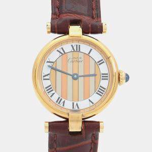 Pre Owned ساعة يد نسائية كارتييه مست دو كارتييه كوارتز مطلية بالفضة والذهب 24 مم