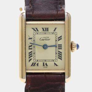 Pre Owned Cartier Tank Must W1003153 Quartz Gold Plated Silver Womens Wristwatch 20.5 mm