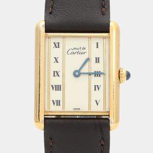 مملوكة مسبقًا Cartier Tank Must W1002653 Quartz Gold Plated Silver Womens Wristwatch 23.5 mm