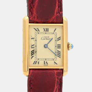 Pre Owned Cartier Tank Must W1002753 Quartz Gold Plated Silver Womens Wristwatch 23.5 mm