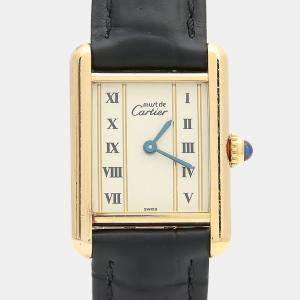 Pre Owned Cartier Tank Must W1003053 Quartz Gold Plated Silver Womens Wristwatch 20.5 mm