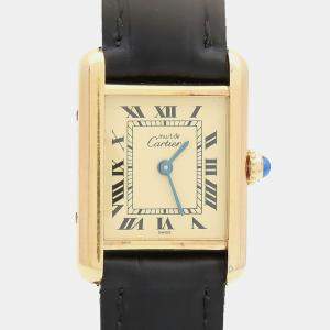 Pre Owned Cartier Tank Must W1003153 Quartz Gold Plated Silver Womens Wristwatch 20.5 mm