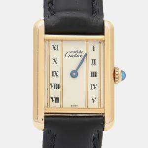 Pre Owned Cartier Tank Must W1003053 Quartz Gold Plated Silver Womens Wristwatch 20.5 mm