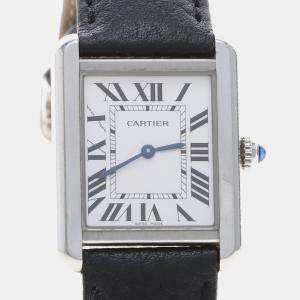 مملوكة مسبقًا Cartier Tank Solo WSTA0030 Quartz Stainless Steel Womens Wristwatch 24.5 mm