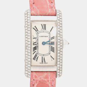 Pre Owned Cartier Tank Americaine W2601956 Quartz White Gold Women's Wristwatch 19 mm