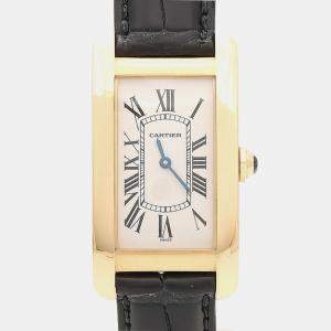 Pre Owned Cartier Tank Americaine W2601456 Quartz Yellow Gold Women's Wristwatch 22.5 mm