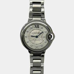 Pre Owned Cartier Ballon Bleu 3489 Automatic Diamond Stainless Steel Women's Wristwatch 33 mm