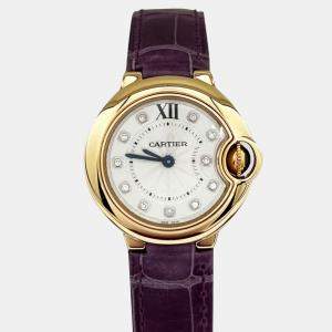 Pre Owned Cartier Ballon Bleu 3007 Quartz Diamond 18k Rose Gold Women's Wristwatch 28 mm
