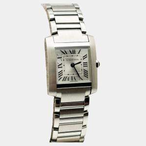 Pre Owned Cartier Tank WSTA0065 Quartz Silver Stainless Steel Women Wristwatch 26 mm