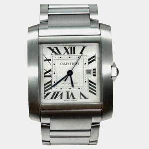Pre Owned Cartier Tank Francaise WSTA0067 Automatic Silver Roman Stainless Steel Unisex Wristwatch 36.7 mm x 30.5 mm