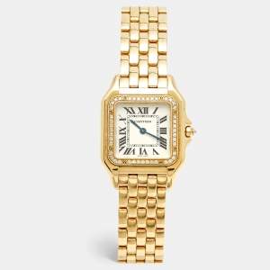 Pre Owned Cartier Panthere WJPN0016 Silver Dial 18K Yellow Gold Diamond Women's Wristwatch 27 mm