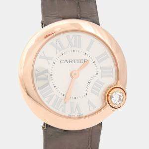 Pre Owned Cartier Ballon Blanc WGBL0005 Quartz Silver Diamonds Gold Women's Wristwatch 30mm