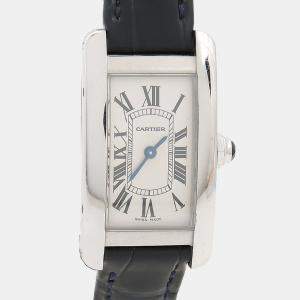 Pre Owned Cartier Tank AmÃ©ricaine WSTA0016 Quartz White Stainless Steel Women's Wristwatch 34mm