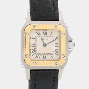 Pre Owned Cartier Santos W200124D Quartz Cream Stainless Steel and Gold Men's Wristwatch 35mm