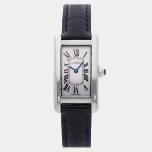 Pre Owned Pre-Owned Cartier Tank Americaine Small Model WSTA0016 Silver Quartz Stainless Steel Men's Wristwatch 18 mm