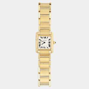 Pre Owned Cartier Tank Francaise W50003N2 Quartz White 18k Yellow Gold Women's Wristwatch 25 mm