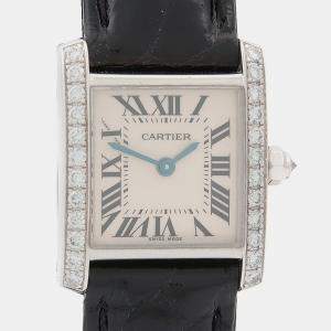 Pre Owned Cartier Tank Francaise Diamond WE100251 Quartz White Gold Stainless Steel Women's Wristwatch 18.5 mm