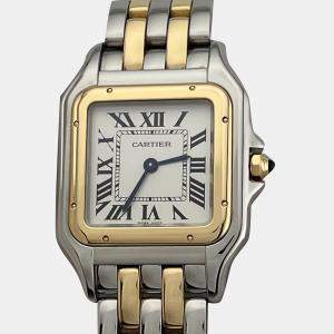 Pre Owned Cartier Panthere Medium W2PN0019 Quartz White 18k Yellow Gold Stainless Steel Women's Wristwatch 29 mm