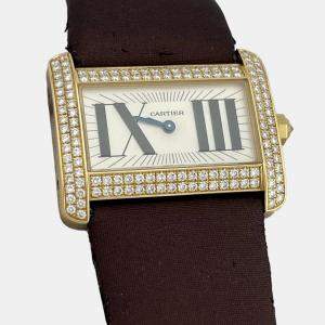 Pre Owned Cartier Tank Divan 2601 Quartz White Diamonds 18k Yellow Gold Women's Wristwatch 45 mm