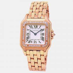Pre Owned Cartier Panthere WJPN0009 Quartz Silver Dial 18k Rose Gold Diamond Women's Wristwatch 27 mm