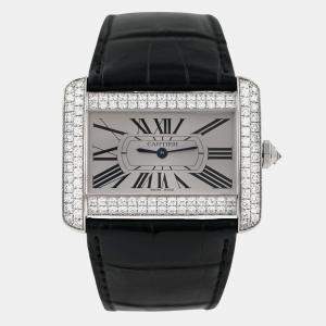 Pre Owned Cartier Tank Divan 2614 WA301356 Quartz Diamonds 18K White Gold Women's Wristwatch 38 mm