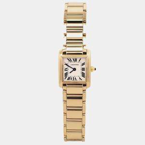 Pre Owned Cartier Tank Francaise W50002N2 Quartz White Roman Dial 18k Yellow Gold Women's Wristwatch 20 mm