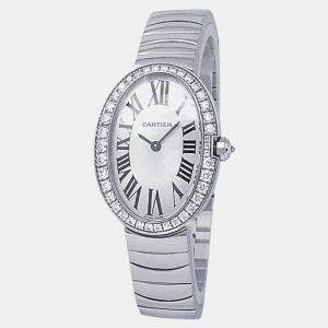 Pre Owned Cartier Baignoire WB520006 Quartz Silver Dial 18k White Gold Diamond Women's Wristwatch 24.5 mm