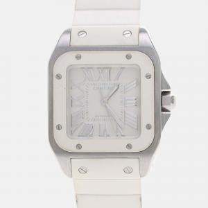 Pre Owned Cartier Santos 100 W20129U2 Automatic White Stainless Steel Men's Wristwatch 33 mm